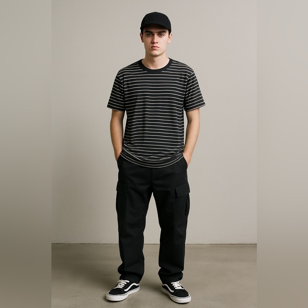 AllSaints Men’s Striped T-Shirt XS Black White Streetwear Nautical Preppy Casual